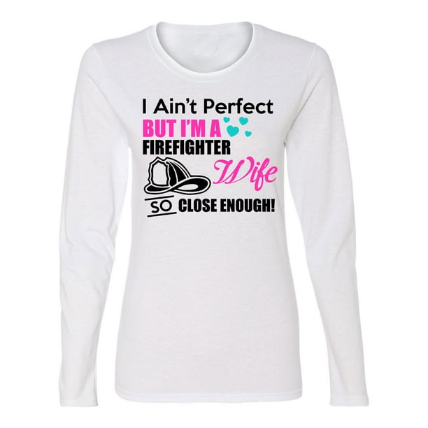 I Love My Firefighter Ladies Long-Sleeved T-Shirts Contrast Raglan Blouse Tops 